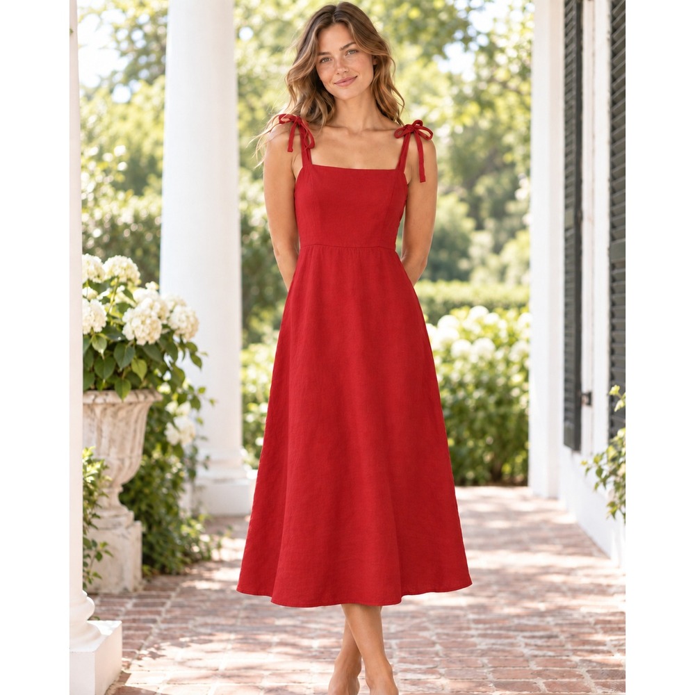 Draper James Euro Summer Red Midi Dress Small Elevated Resortwear Tropical Vaca